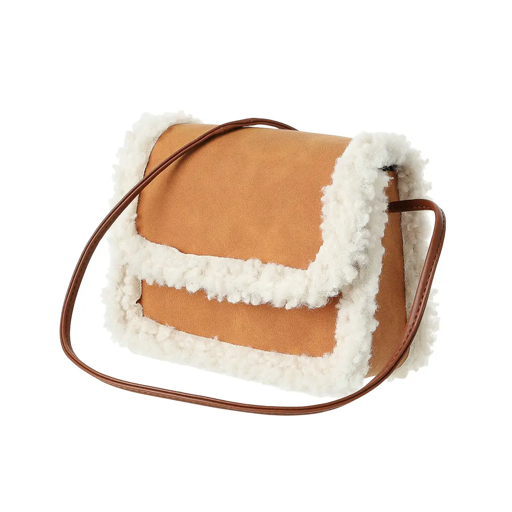 Lamb Like Fabric Crossbody Bag(Brown) 1