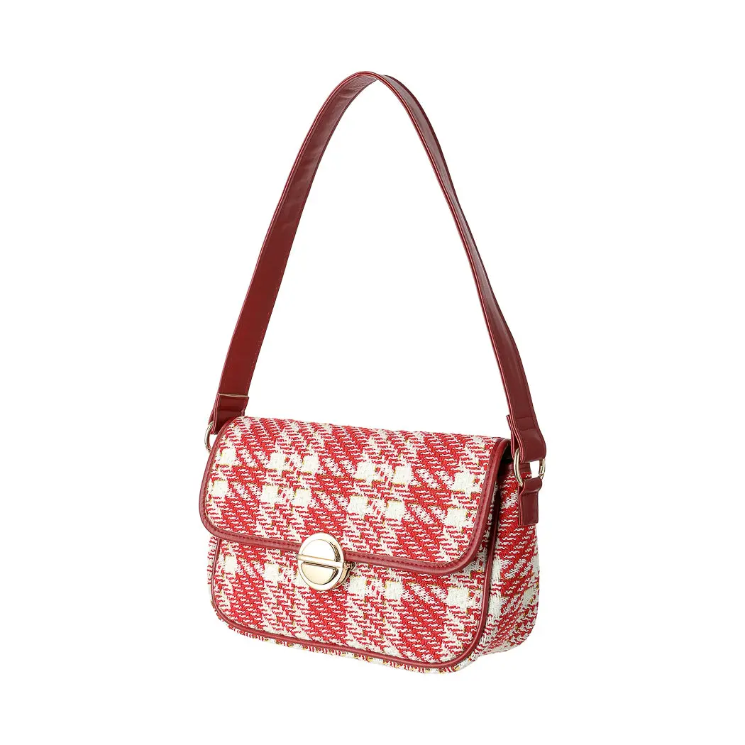 Plaid Crossbody Shoulder Bag With Flap (Red) 1