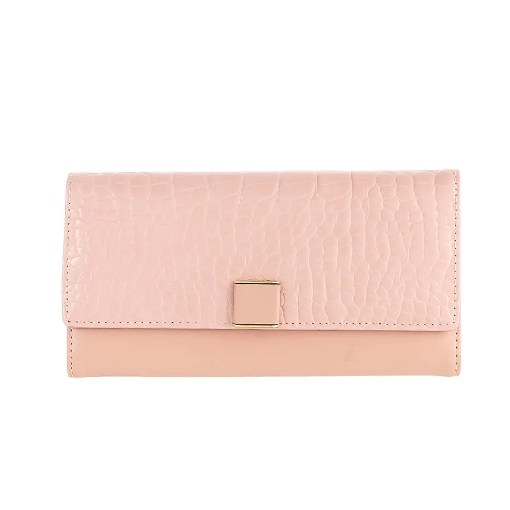 Women's Long Stone Pattern Wallet With Flap Top (Pink) 2