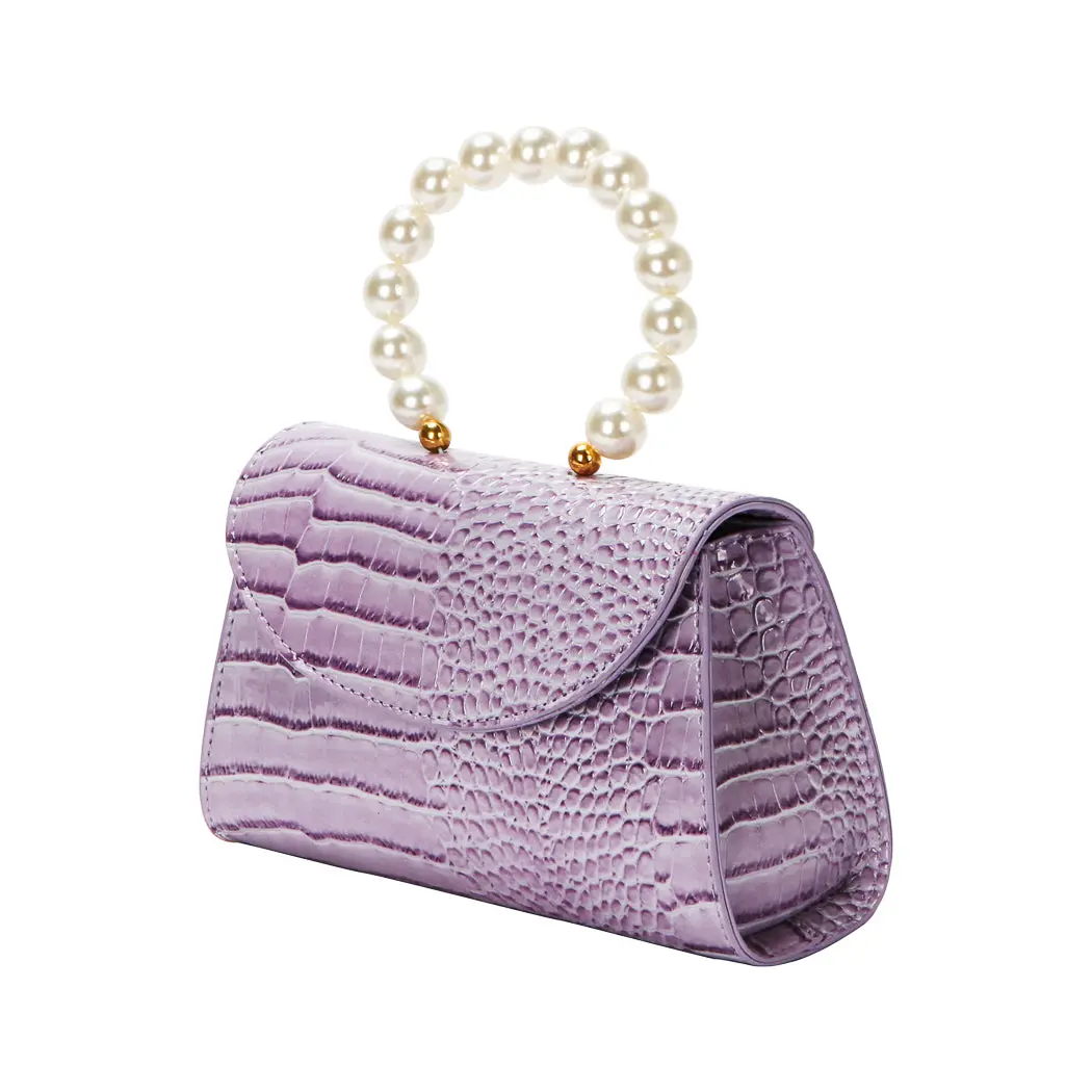 Stone Pattern Beaded Handbag With Flap Top(Light Purple) 1