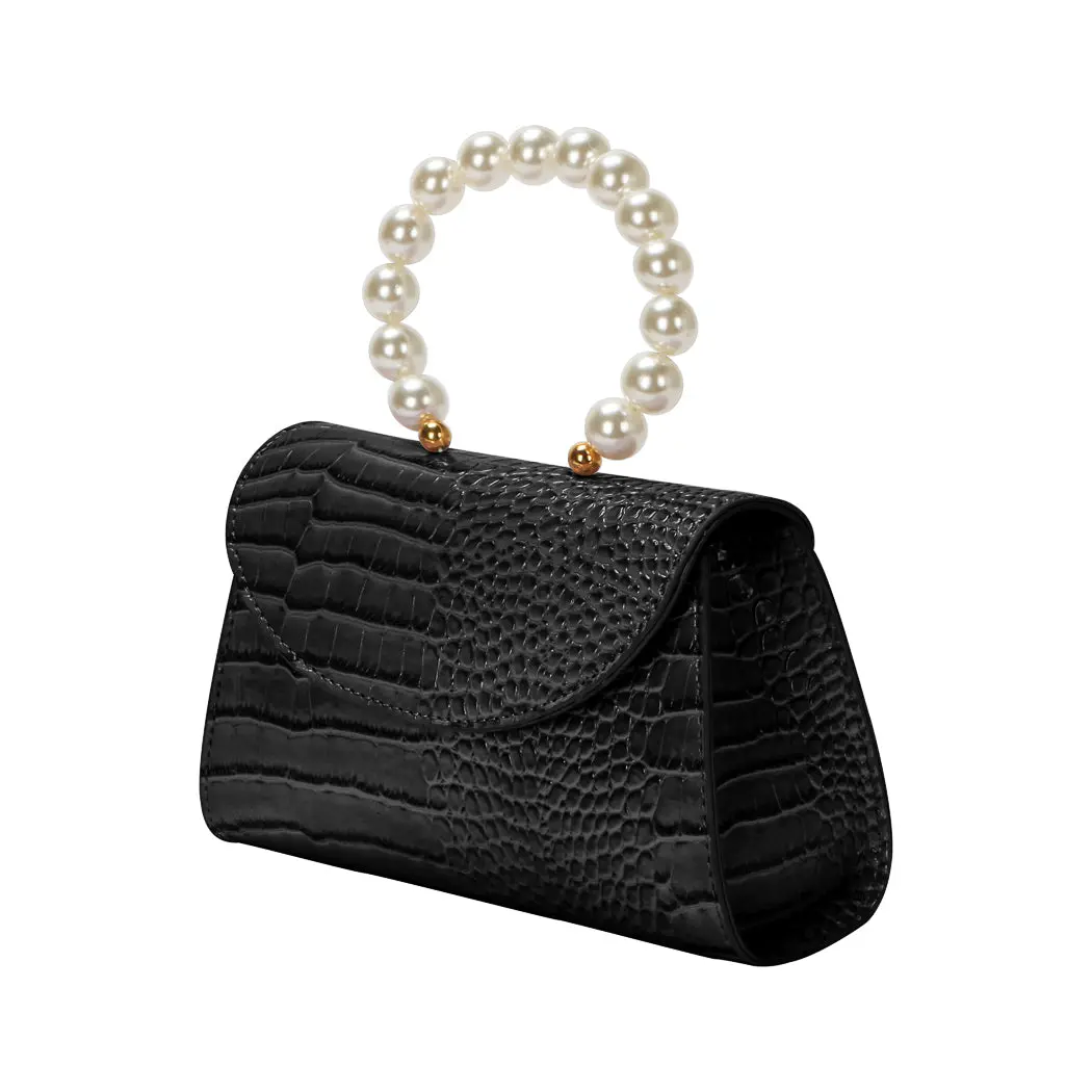 Stone Pattern Beaded Handbag With Flap Top (Black) 1
