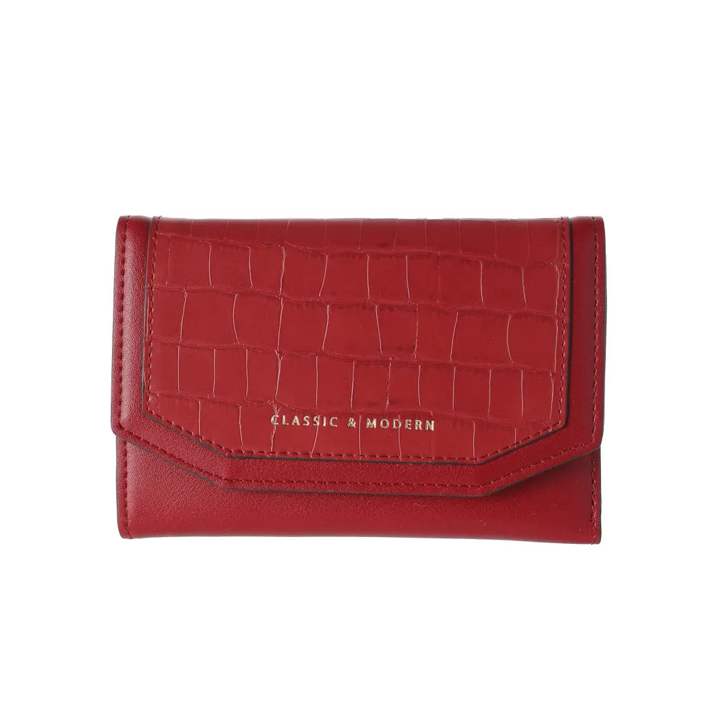Women’S Medium Trifold Crocodile Pattern Wallet(Red) 1
