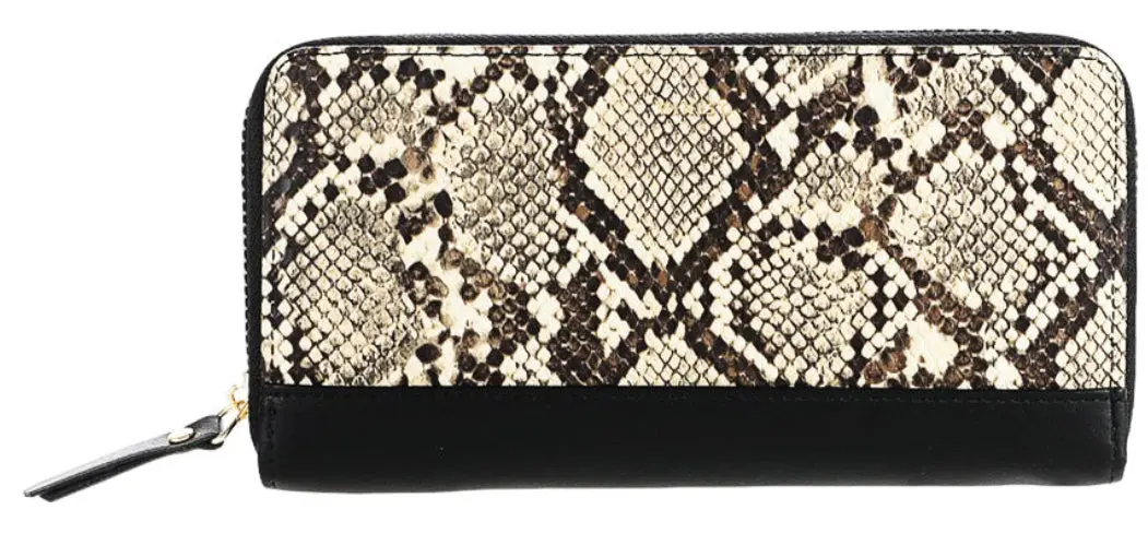 Women's Long Snakeskin Wallet With Zipper(Apricot) 1