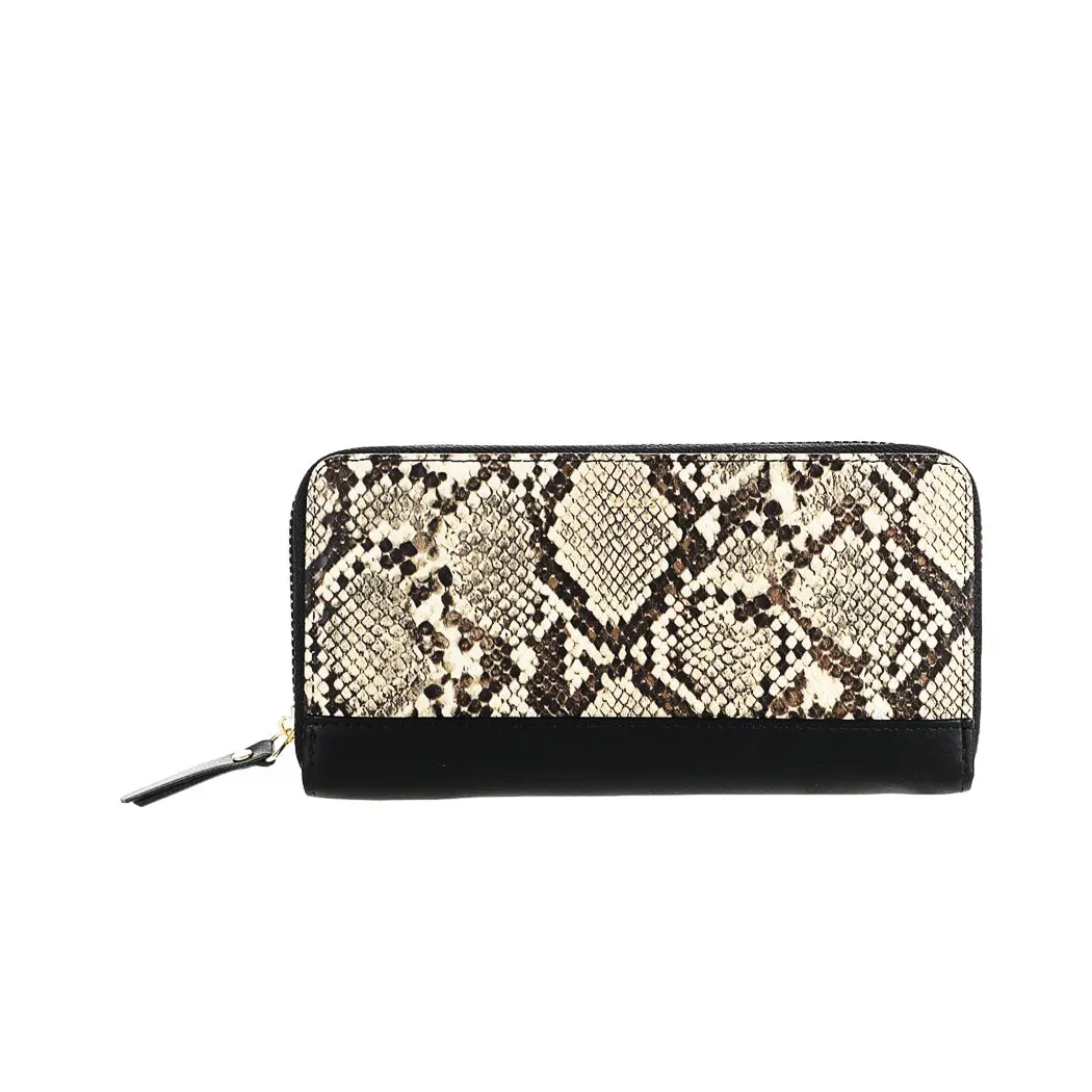 Women's Long Snakeskin Wallet With Zipper(Apricot) 2