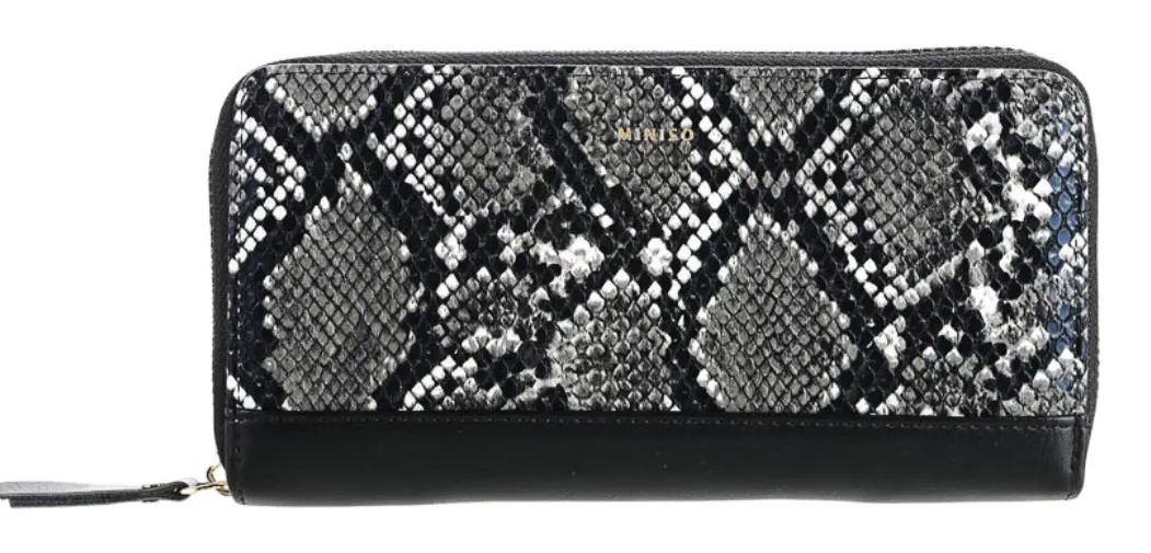 Women's Long Snakeskin Wallet With Zipper(Black) 1