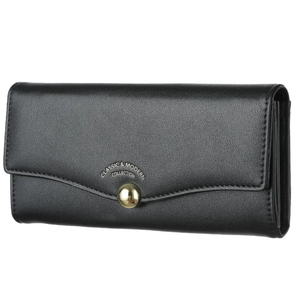 Women's Long Bifold Wallet With Ball Decoration (Black) 1