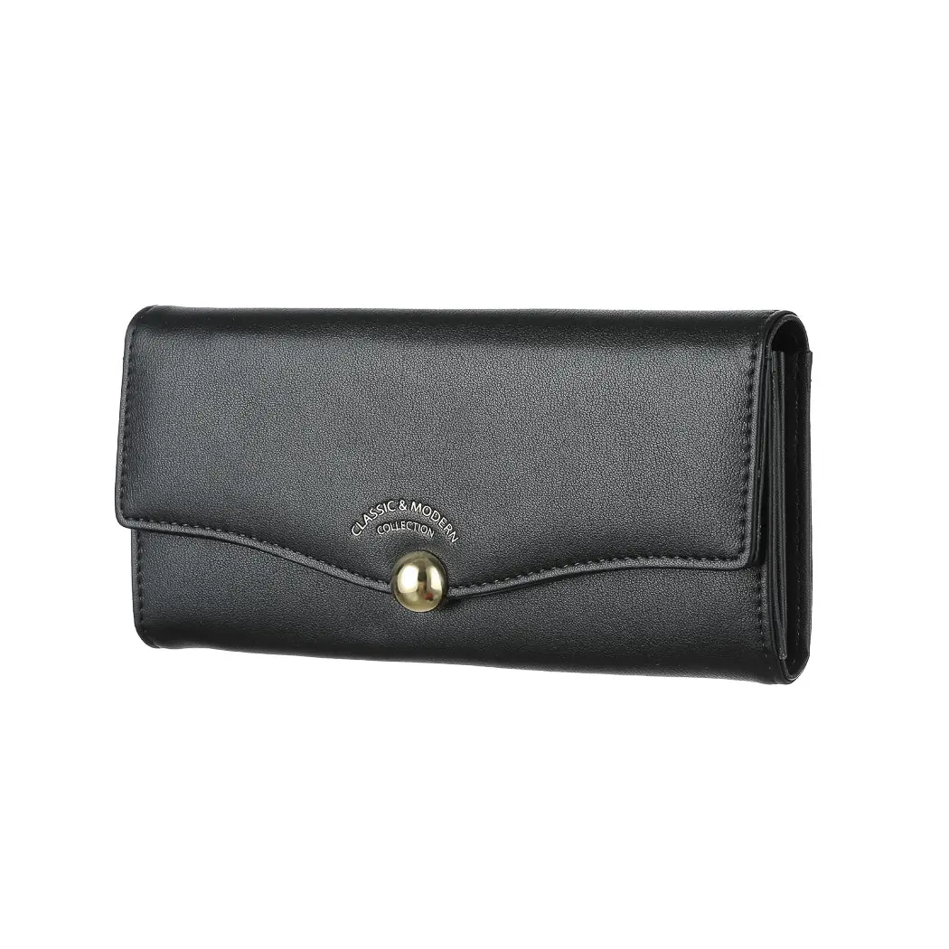 Women's Long Bifold Wallet With Ball Decoration (Black) 2