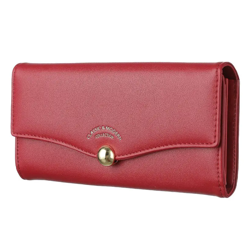 Women's Long Bifold Wallet With Ball Decoration (Red) 1