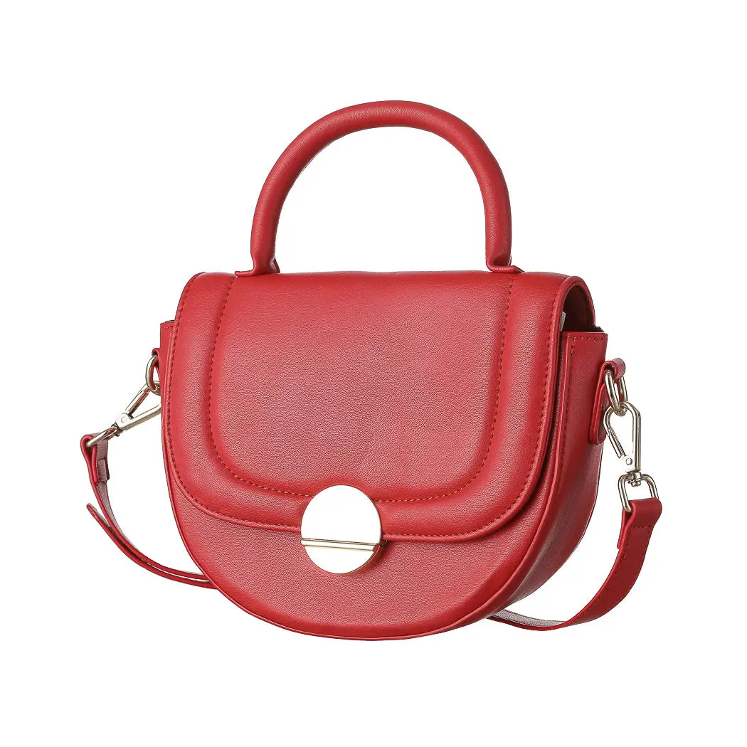 Retro Detachable Half Moon Crossbody Handbag With Flap (Red) 1