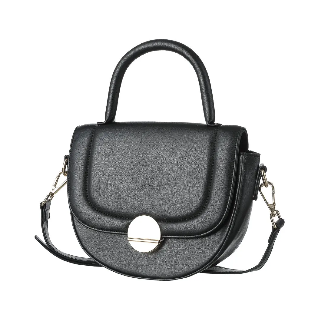 Retro Detachable Half Moon Crossbody Handbag With Flap (Black) 1