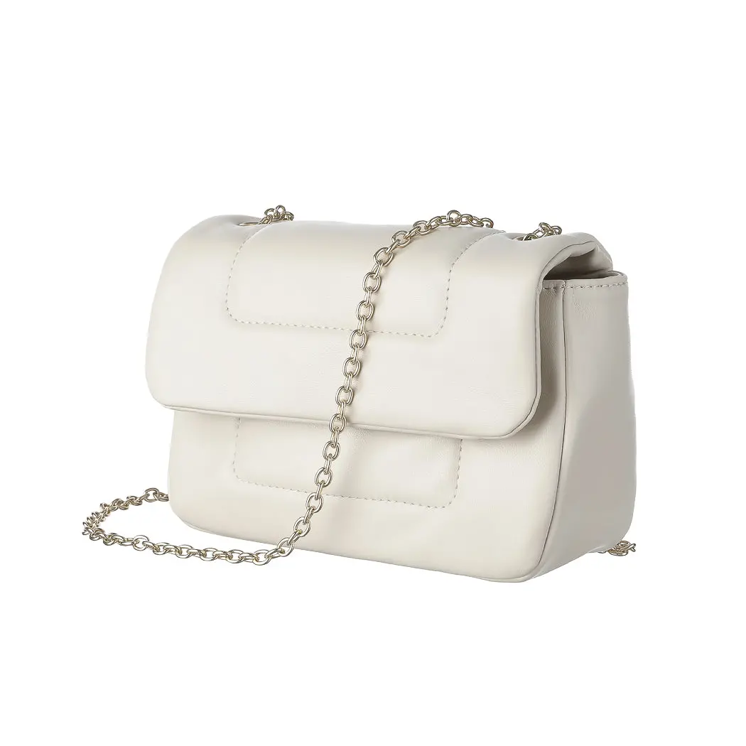 Quilted Crossbody Bag With Flap And Chain(Off White) 1
