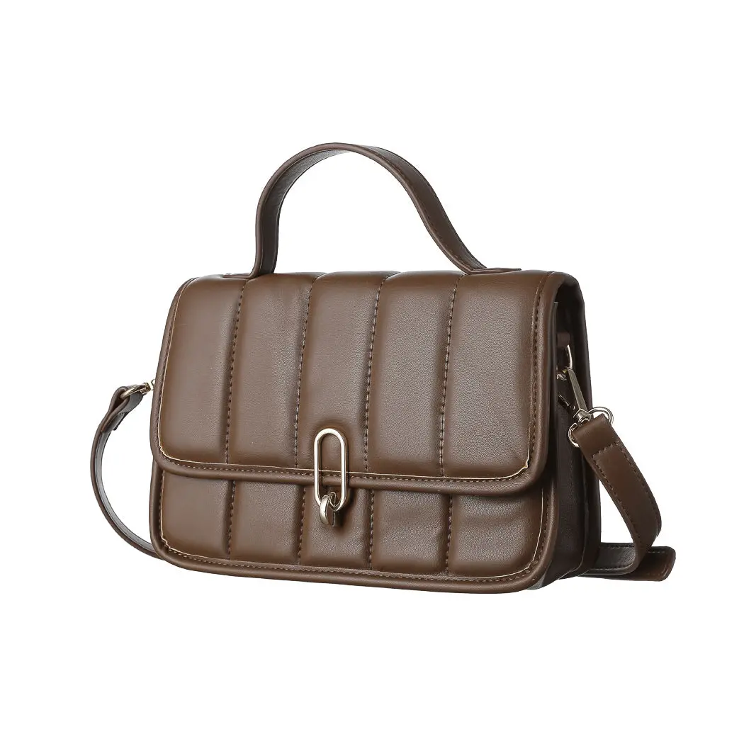 Quilted Crossbody Handbag With Flap And Lock(Khaki) 1