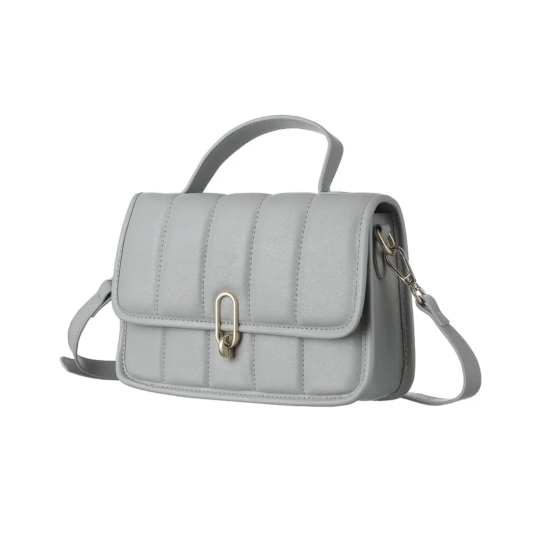 Quilted Crossbody Handbag With Flap And Lock (Gray) 1