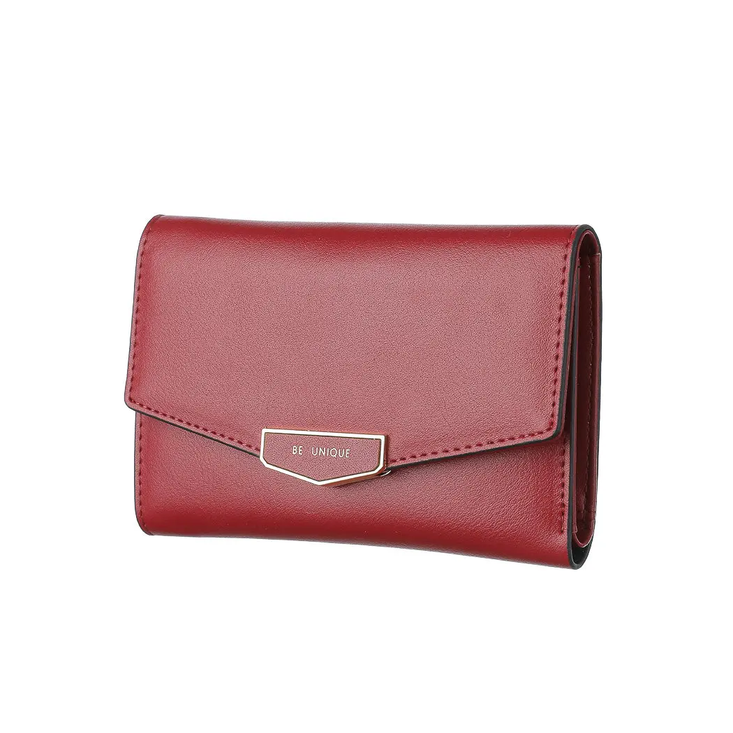 Women's Medium Wallet With Zipper And Hardware Decoration (Red) 1