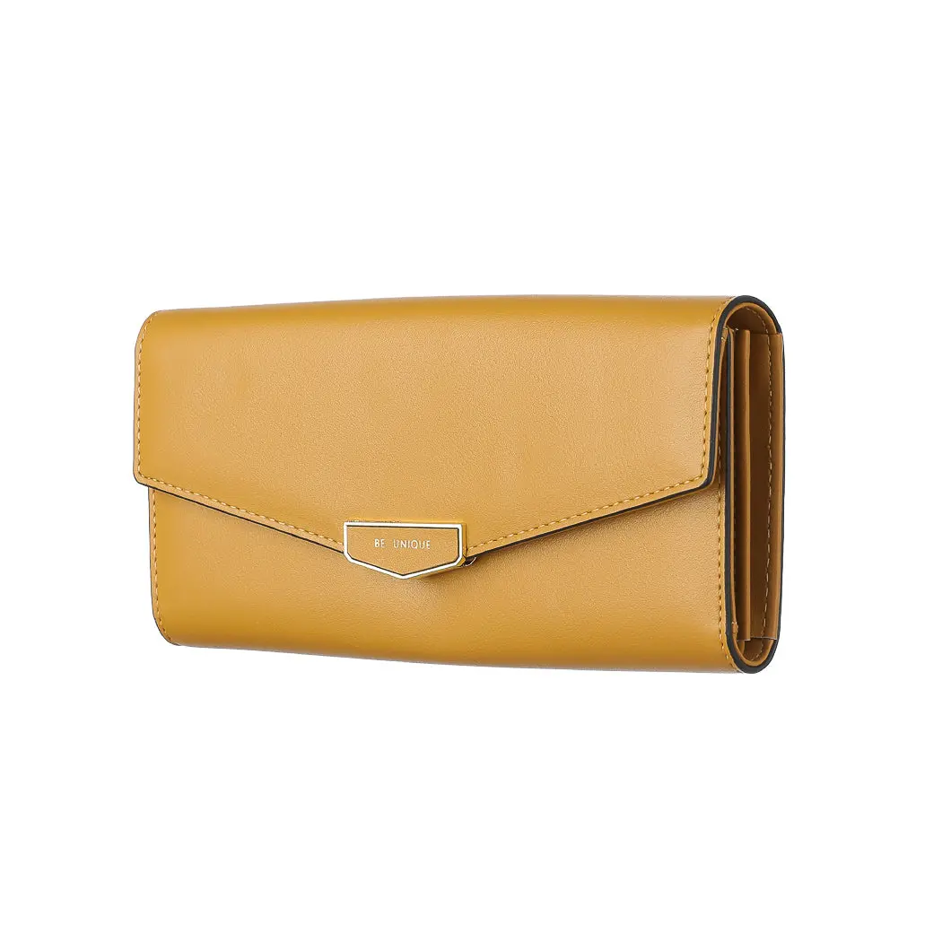 Women's Long Trifold Wallet With Hardware Decoration (Yellow) 1