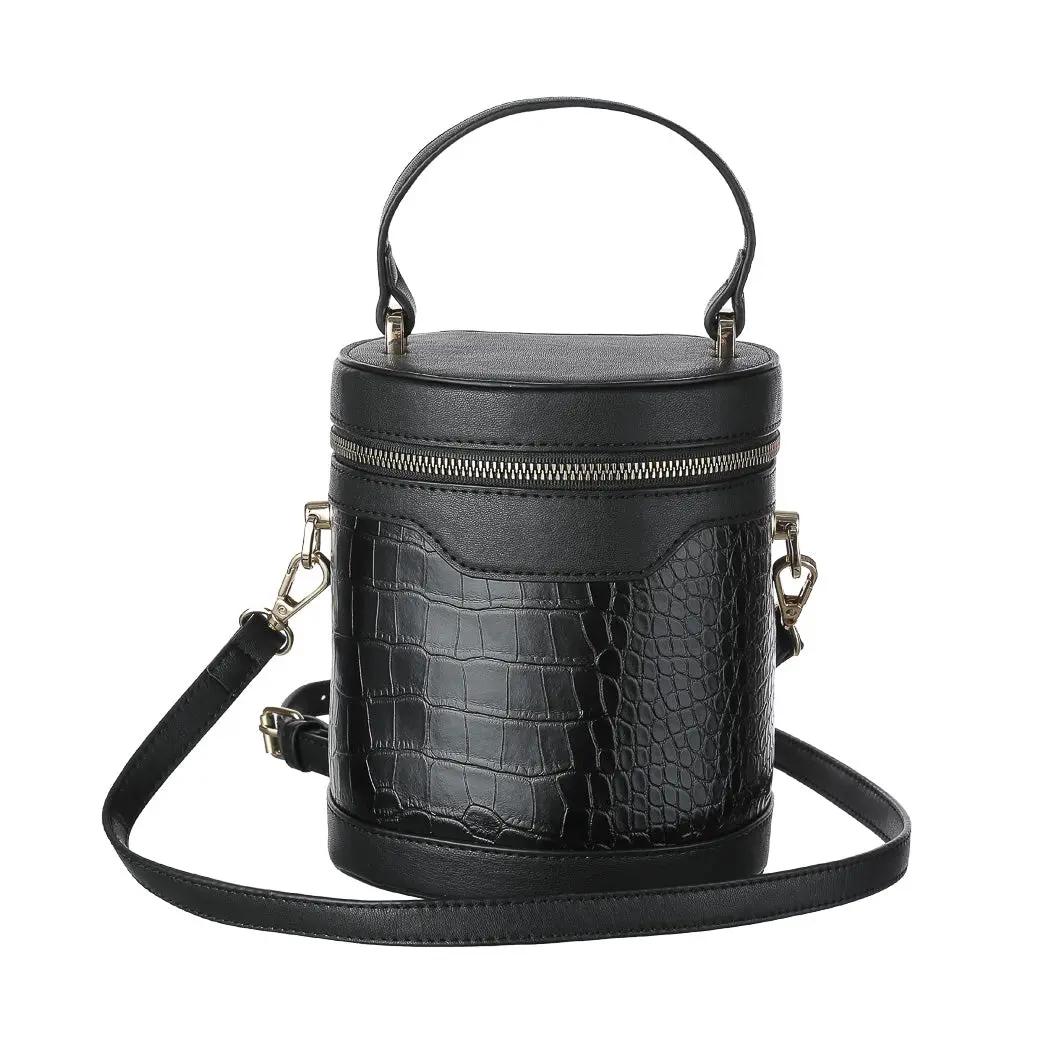 Barrel Shape Stone Pattern Crossbody Handbag(Black) 1