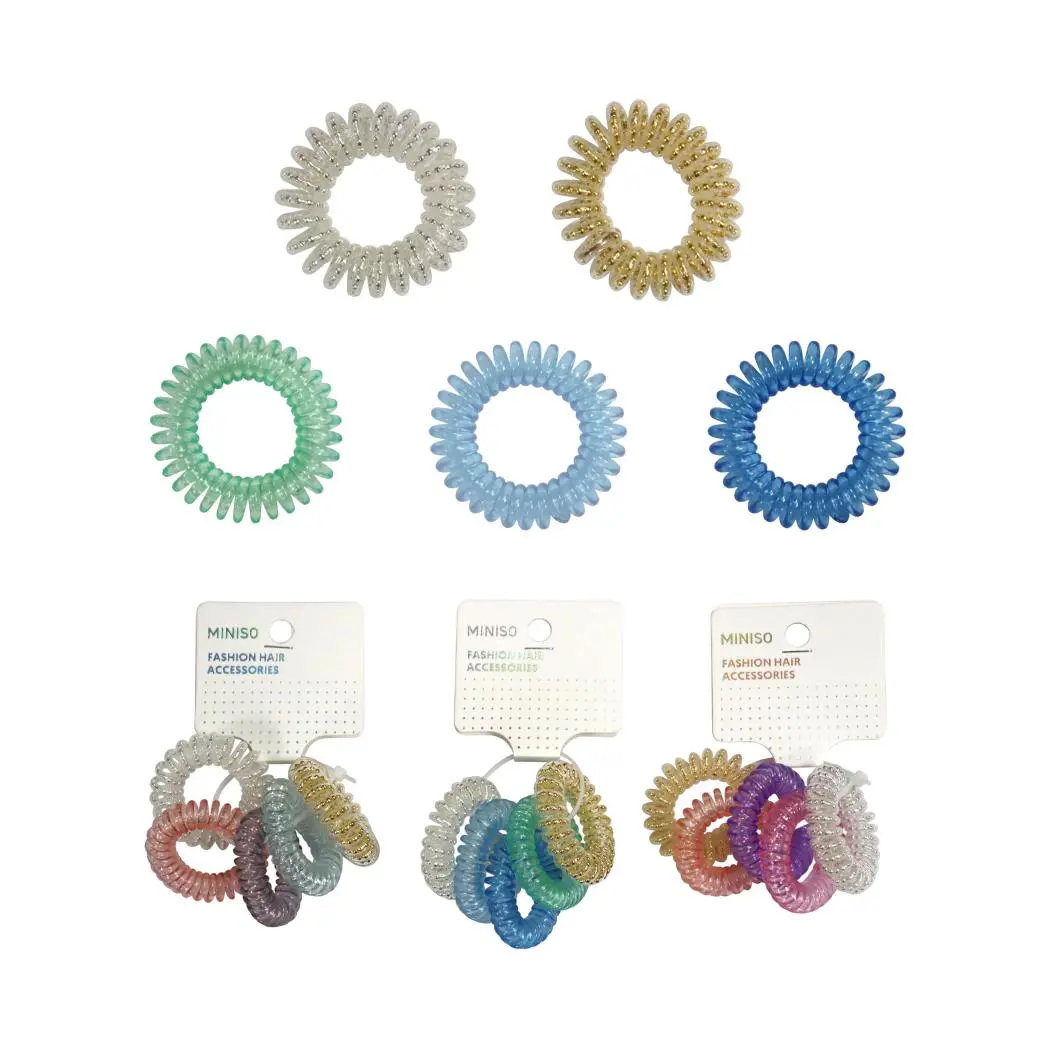 Solid Color Beaded Spiral Hair Tie (5 Pcs, 4.0 Cm In Diameter) 1