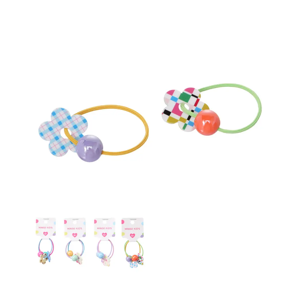 Solid Color Flower Bead Hair Ties (2 Pcs) 1