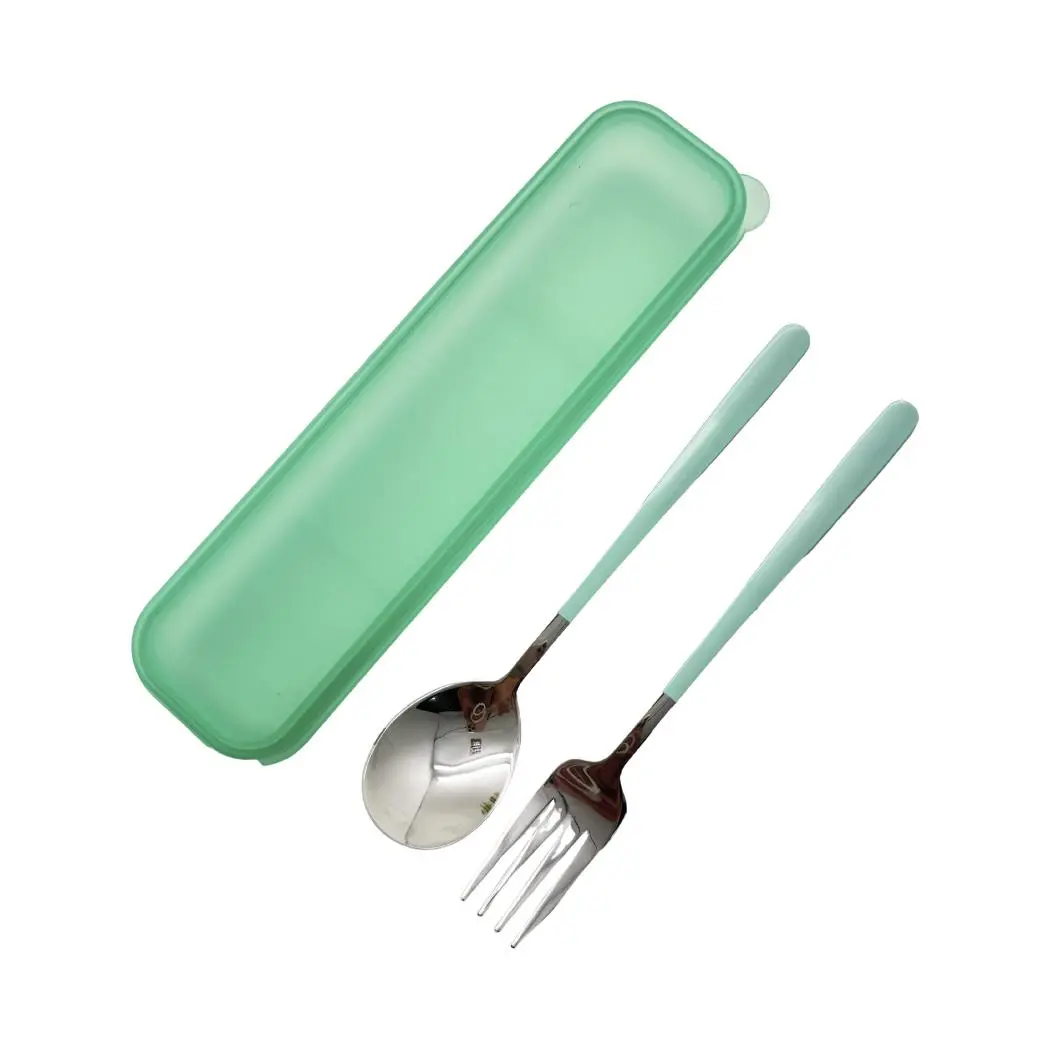 Solid Color Portable Cutlery Set (Fork & Spoon)(Green) 1