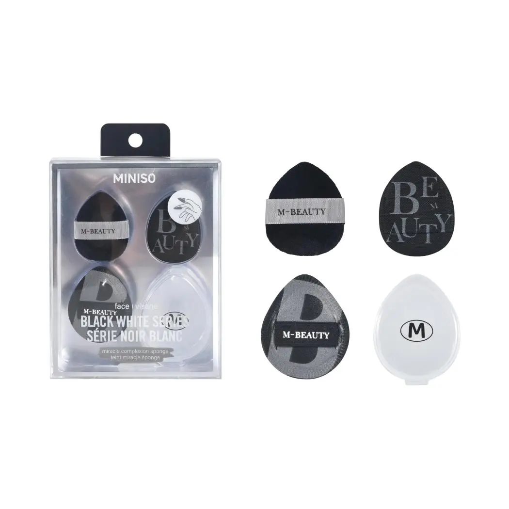 Classic Black White Series Mini Makeup Puffs (3 Pcs, With Storage Box) 1