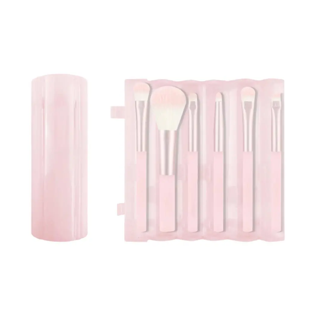 Portable Series Makeup Brush 6-Piece Set With Cylinder Holder (Sakura Pink) 1