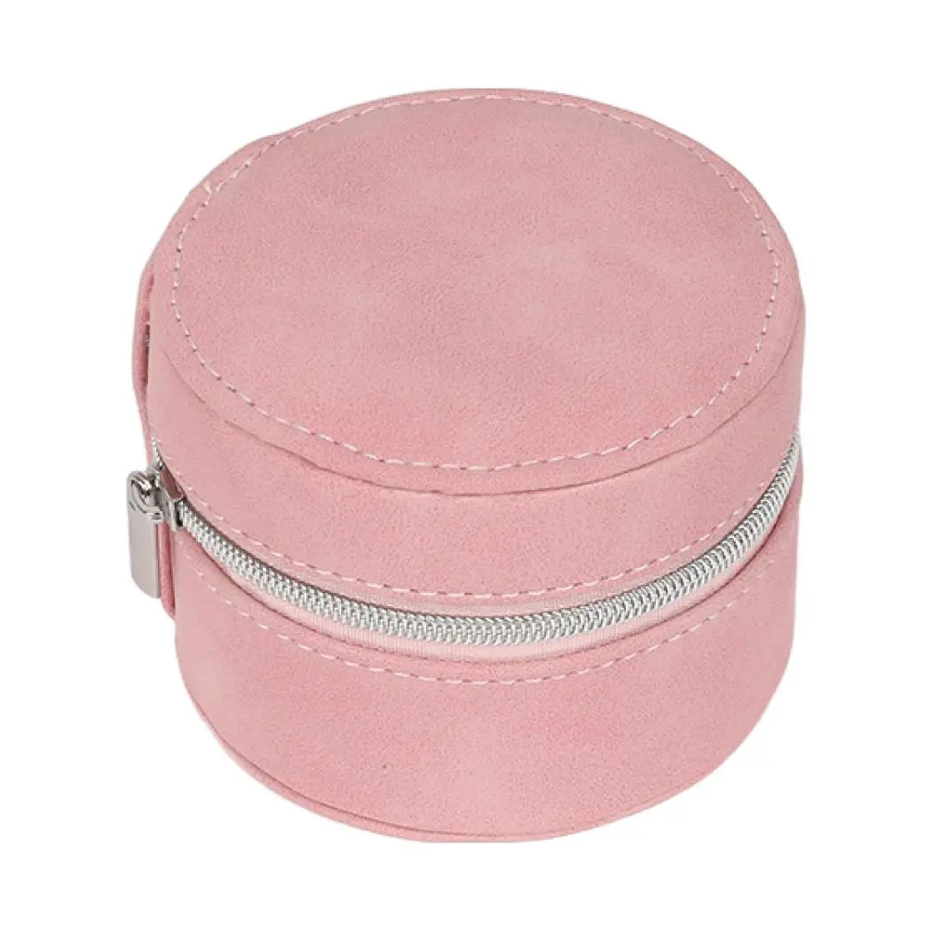 Suede Collection Single-Layer Round Jewel Case (Pink) 1