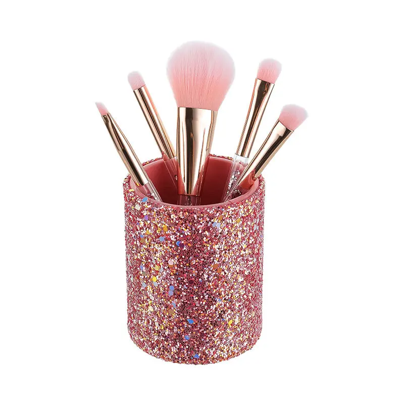 Sparkling Stars Makeup Brush Set In Cyliner Box(6Pcs)(Pink) 1