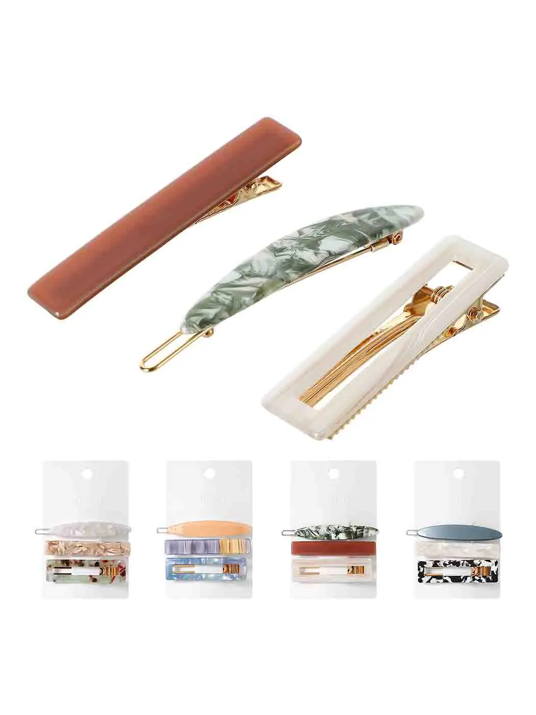 Cellulose Acetate Series Square Hair Clip 3Pcs 2