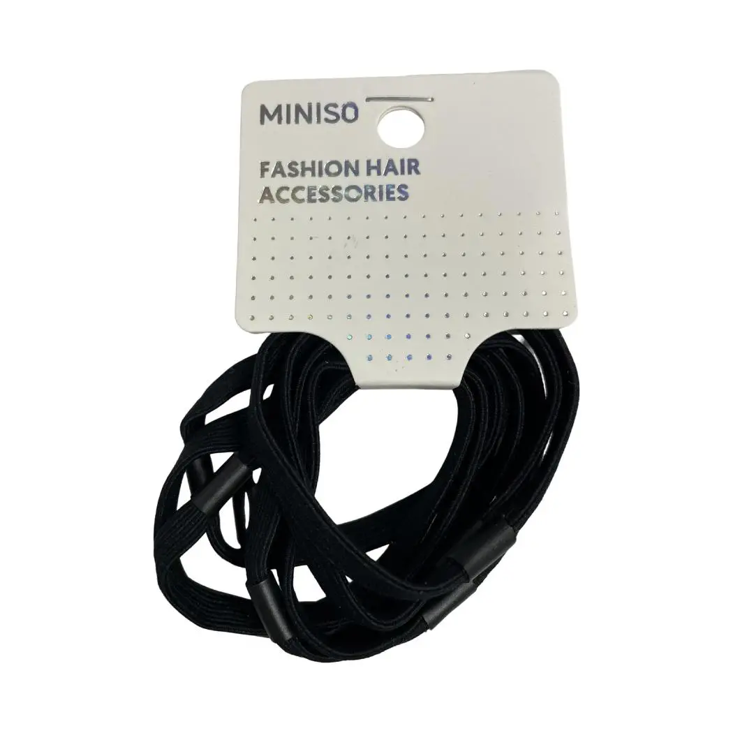 Black Rubber Band With Wide & Flat Stripe 8Pcs 1