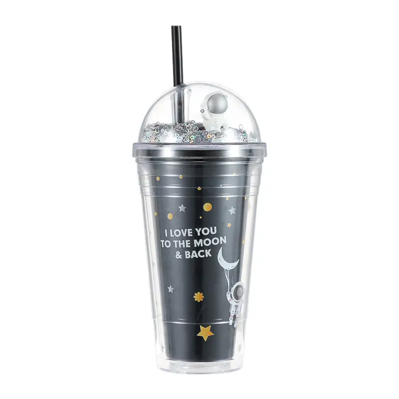 Star Series Double-Layer Plastic Bottle With Straw 420Ml (Black) 1