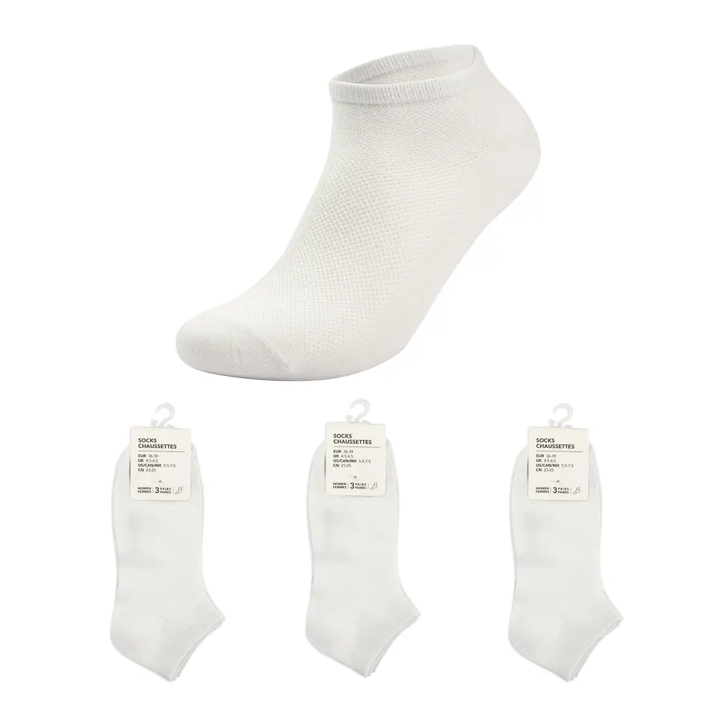 Breathable Mesh Women's Ankle Socks 3 Pairs (White) 1