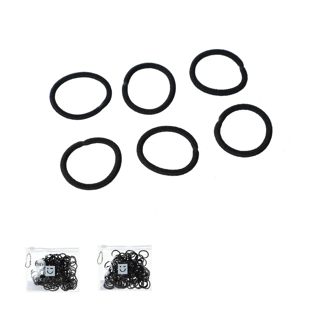 Mini Black Hair Ties With Storage Bag (100 Pcs) 1