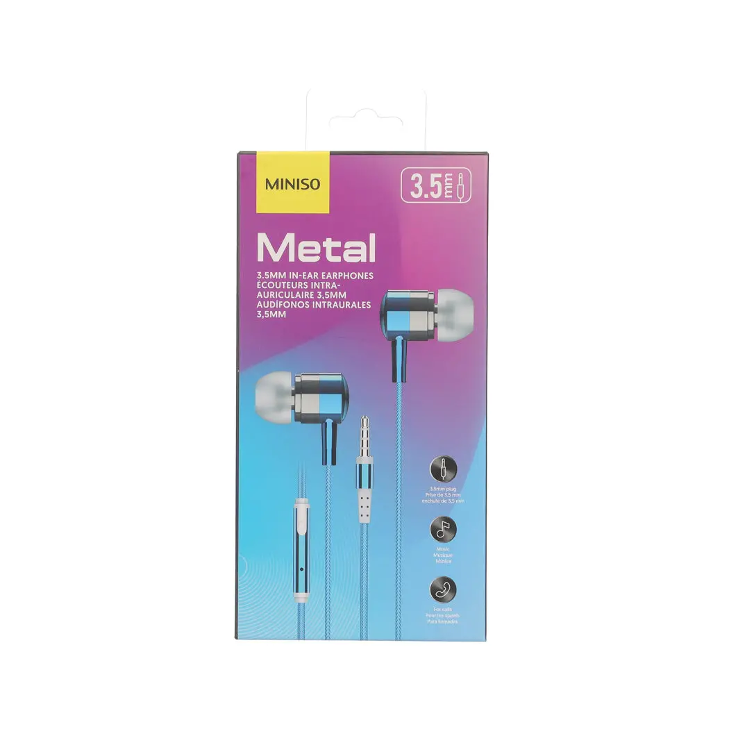 Colored Metal 3.5Mm In-Ear Earphones  Model: Pa401(Blue) 1