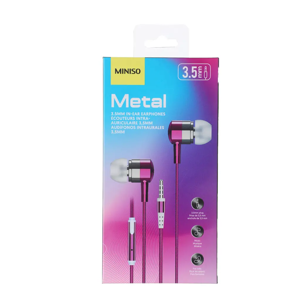 Colored Metal 3.5Mm In-Ear Earphones  Model: Pa401(Rose Red) 1