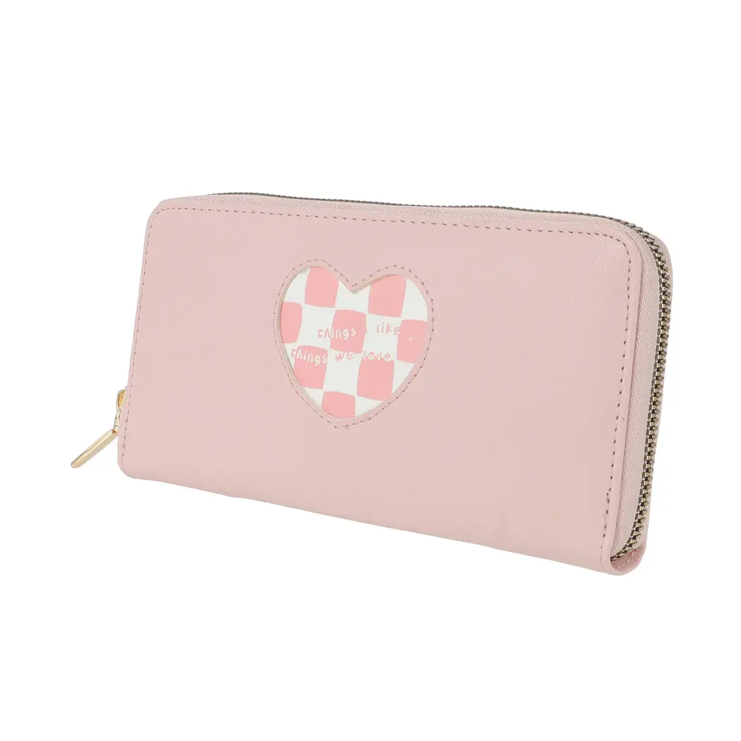 Heart Shape Plaid Women's Long Wallet With Round Zipper(Pink) 1