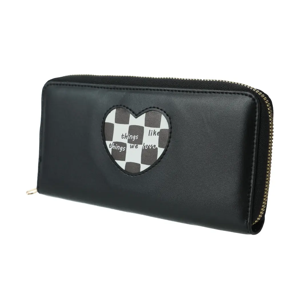 Heart Shape Plaid Women's Long Wallet With Round Zipper(Black) 1