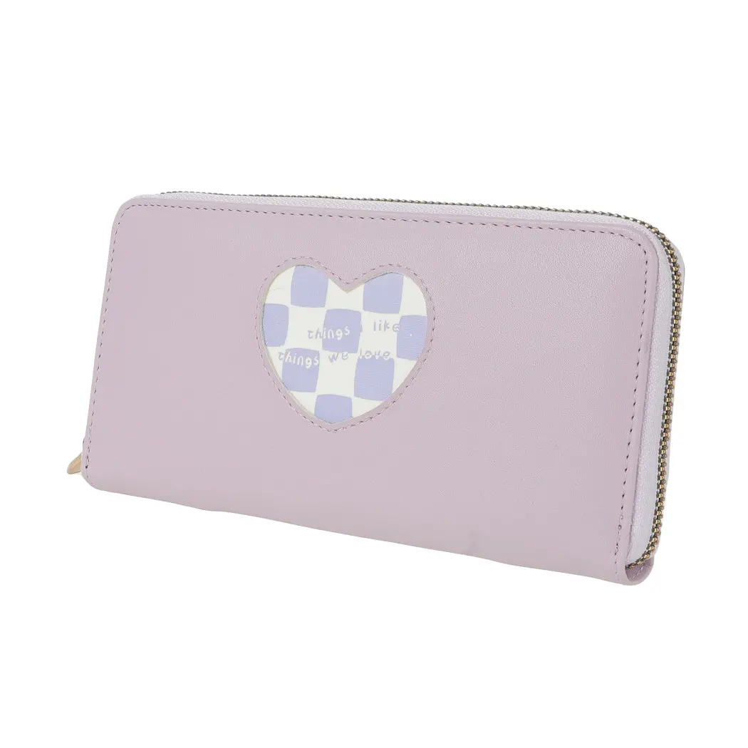 Heart Shape Plaid Women's Long Wallet With Round Zipper(Purple) 1