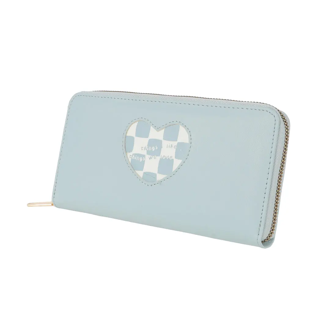 Heart Shape Plaid Women's Long Wallet With Round Zipper(Blue) 1