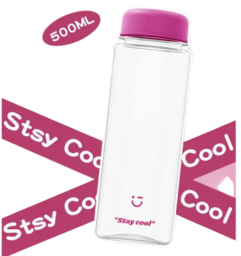 Solid Color Plastic Cool Water Bottle (500Ml)(Rosy) 1