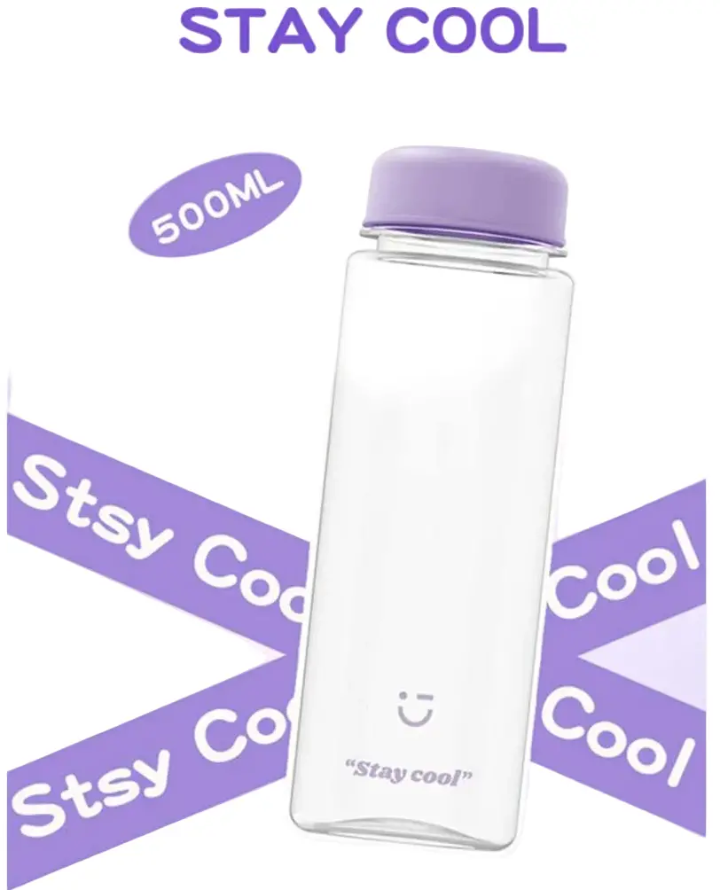 Solid Color Plastic Cool Water Bottle (500Ml)(Purple) 1