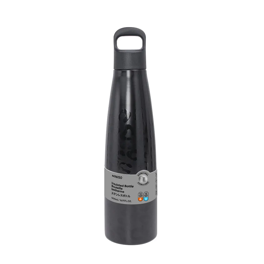 Miniso Colorful Series Double-Wall Insulated Bottle With Handle 500Ml(Black Leopard Print) 1