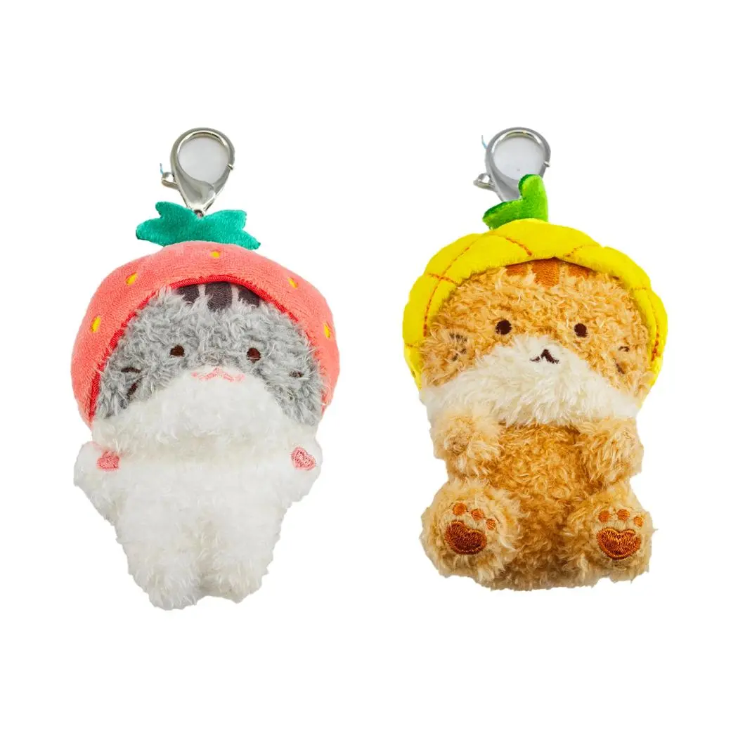 4.5In. Fruit-Hat Cat Plush Pendant (2 Assorted Designs: Pineapple, Strawberry) 1