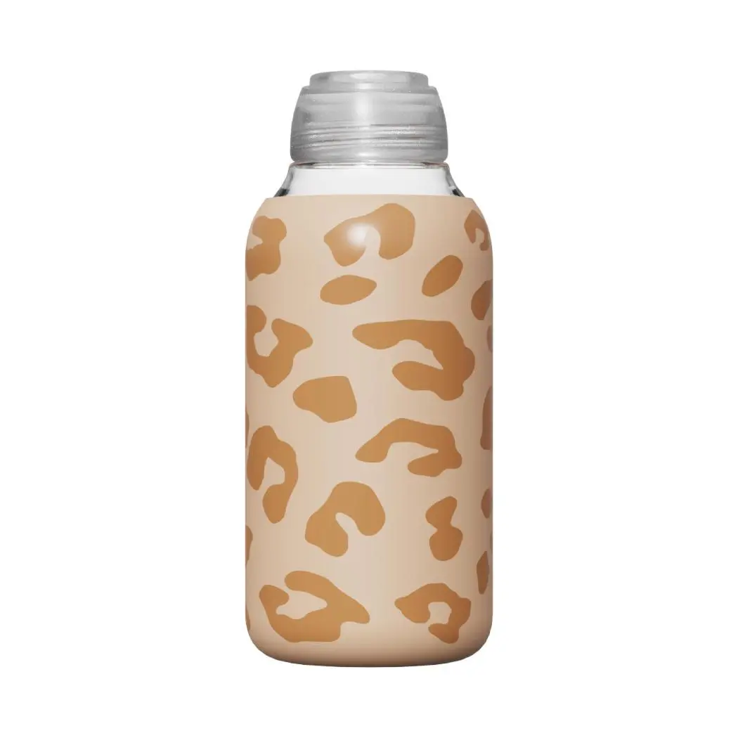 Colorful Glass Travel Water Bottle 500Ml(Coffee Leopard Print) 1