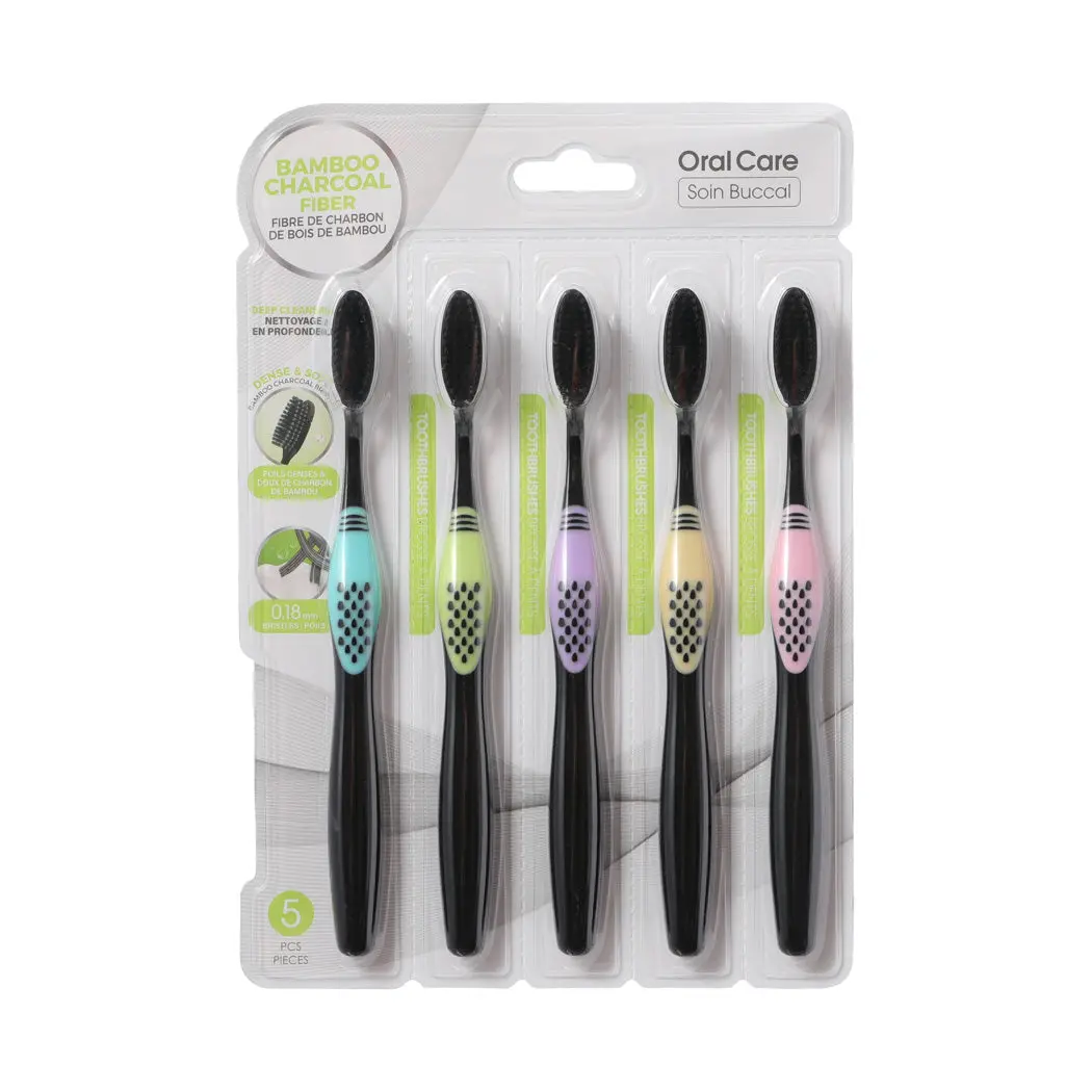 Soft Bristle Bamboo Charcoal Toothbrushes (5 Count) 1