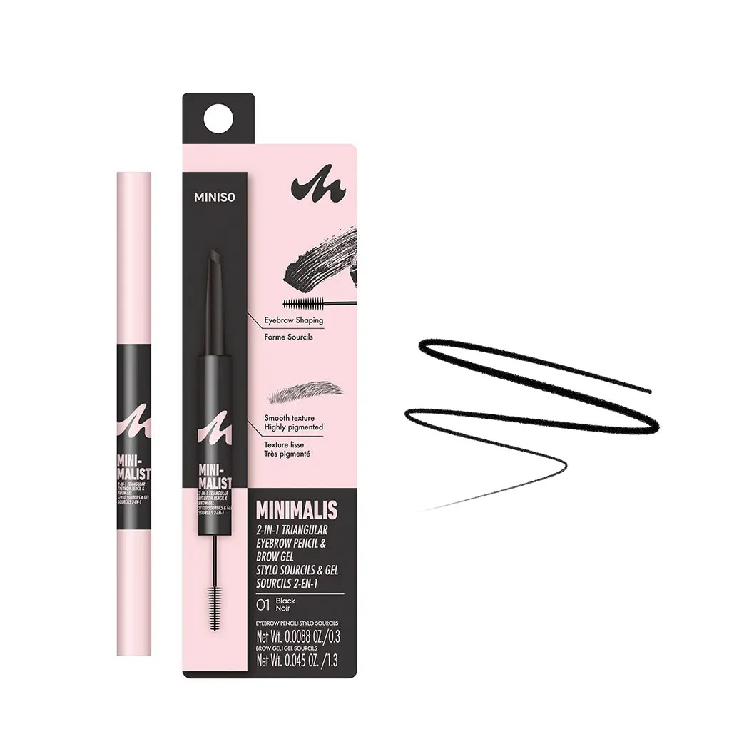 Minimalist 2-In-1 Triangular Eyebrow Pencil & Brow Gel (01 Black) 1