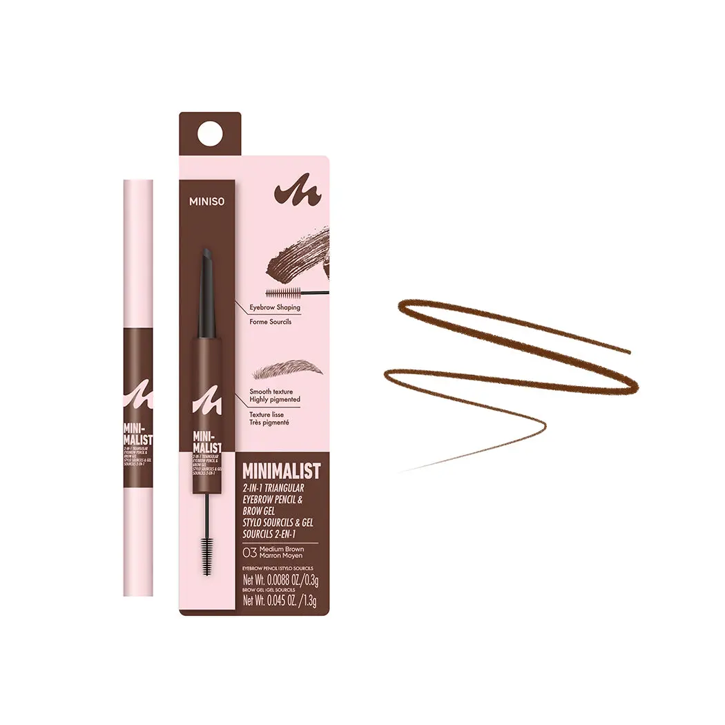 Minimalist 2-In-1 Triangular Eyebrow Pencil & Brow Gel (03 Medium Brown) 1