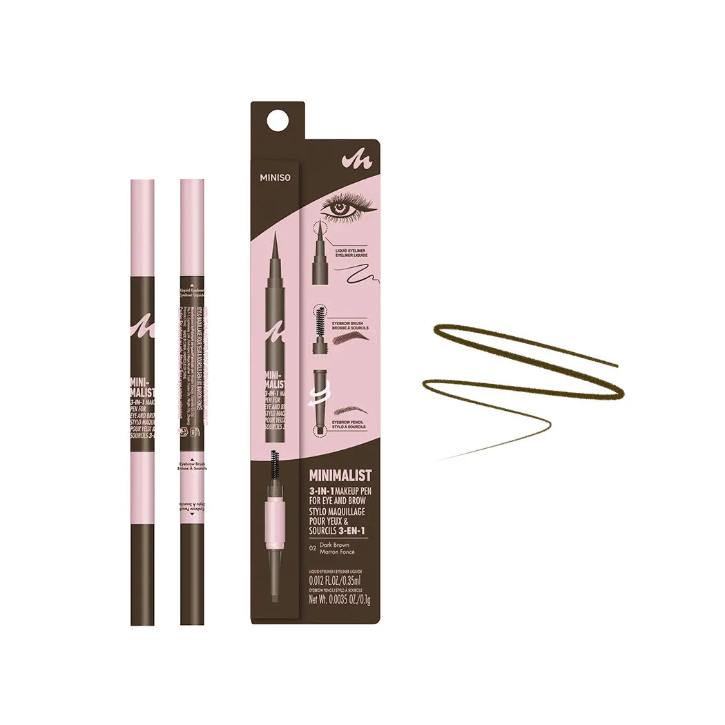 Minimalist 3-In-1 Makeup Pen For Eye And Brow (02 Dark Brown) 1