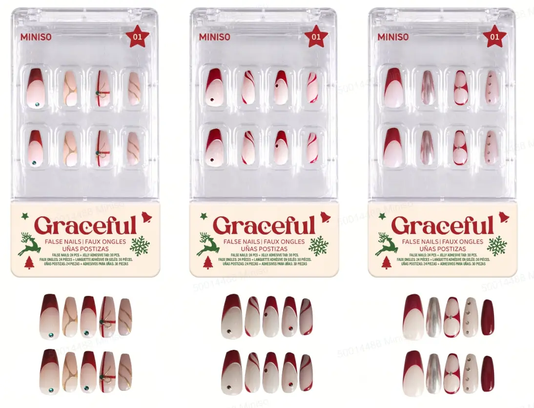Christmas Series False Nails With Jelly Adhesive Tabs （01） 1