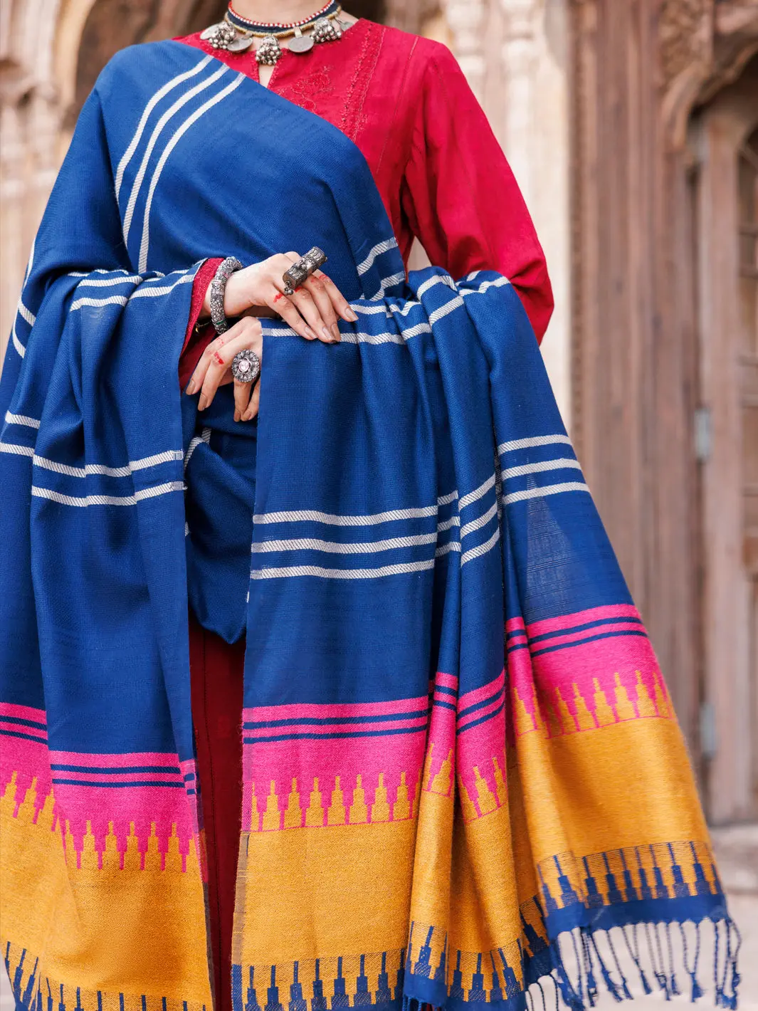 Blue Yarn Dyed Shawl - Awp-St-725 1