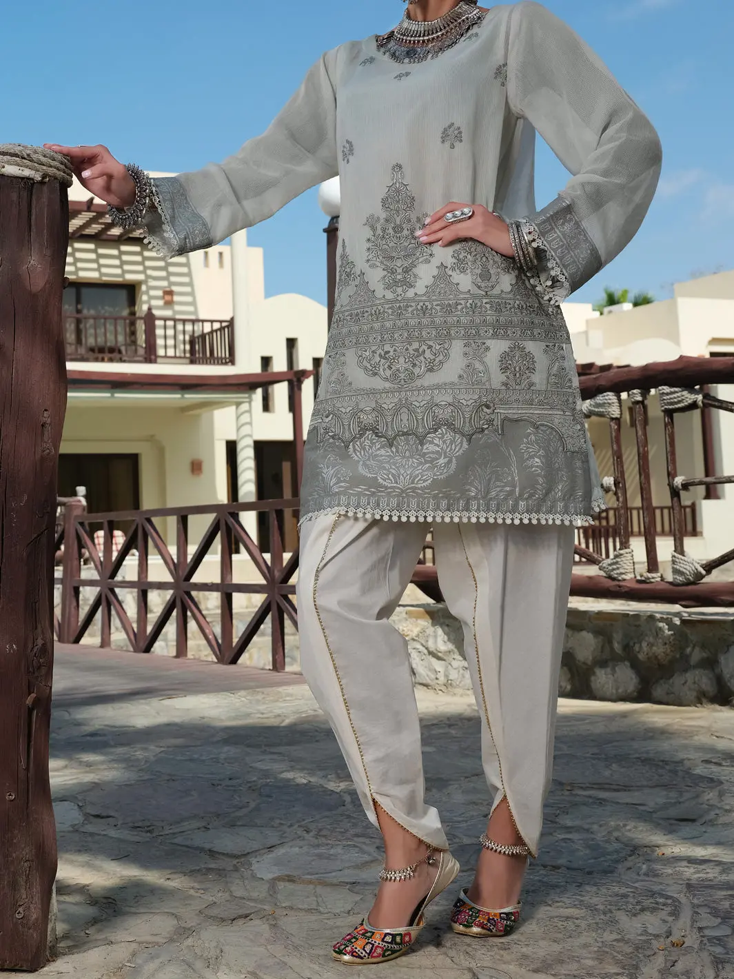 Light Grey Striped Cotton Tunic - Al-Lk-733 1